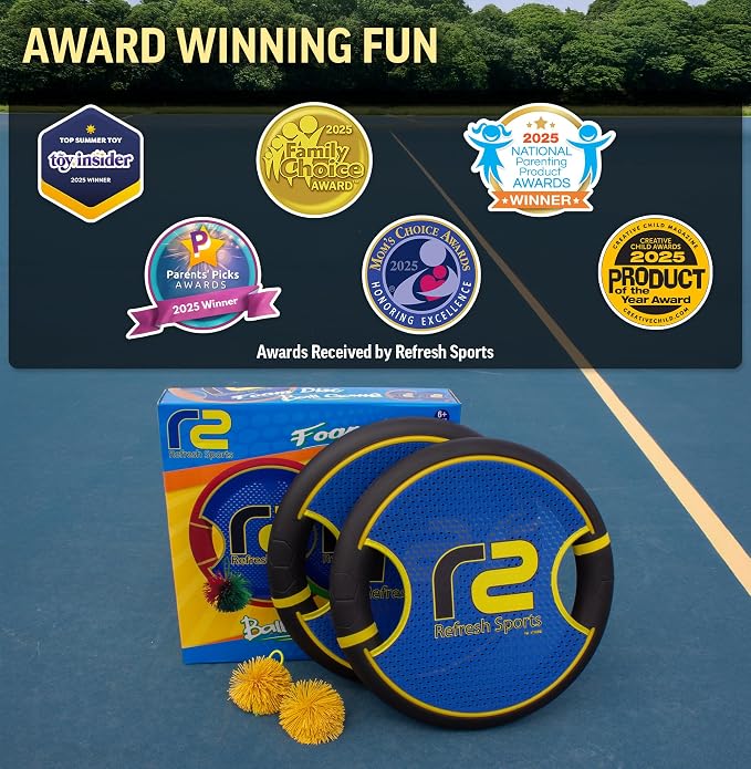 Fun Bouncy Paddle & Stringy Ball Toss & Catch Game - Easy to Use for Kids All Ages - Soft Foam Design for Safe Play Indoors or Outdoors - Also Works as Flying Disc - Great Gift Idea for Boys & Girls