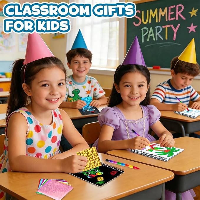 FUNNYB&G Foil Art Party Favors for Kids - 24 Pack Foil Art Crafts Kits Coloring Books, Goodie Bag Stuffers Party Favors for Kids 4-8 8-12, Bulk Birthday Classroom Prizes Girls Boys Gifts (Summer)
