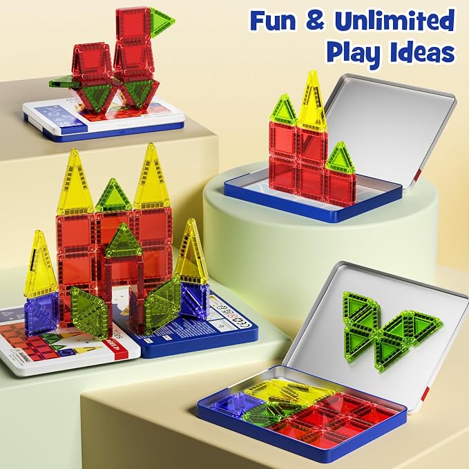 Mini Magnetic Tiles Travel Set, 26PCS Compact Magnetic Building Blocks for Kids Ages 4-8 & Toddlers 1-3