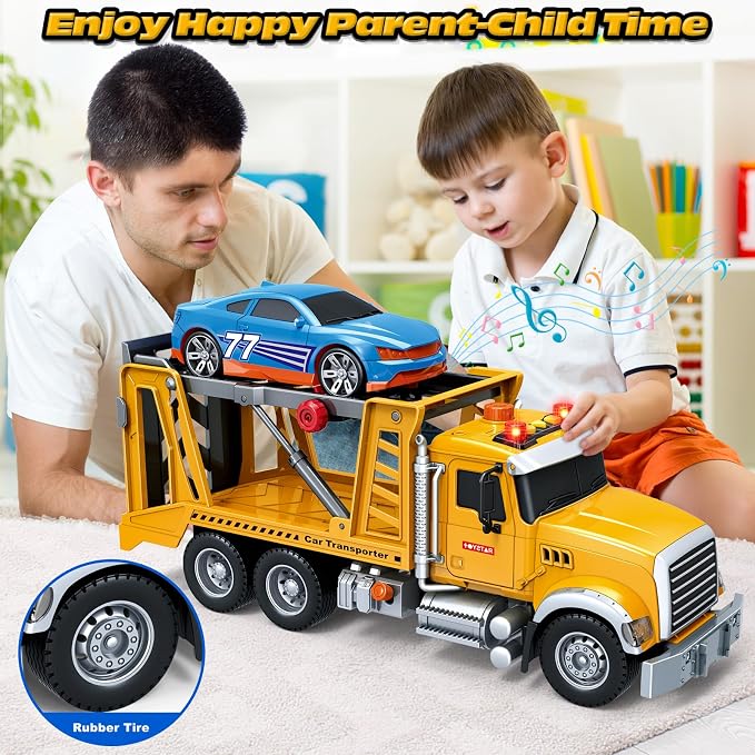 Bstoyder Kids Toys for 3 4 5 6 7 8 Years Old Boys, 15" Farm Transport Truck Toy with Lights, Sounds, Toddler Friction Powered Truck Vehicle Toy for Boys Girls Birthday Gifts