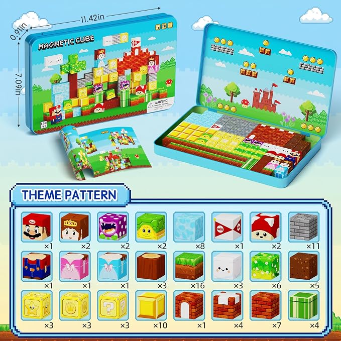 Magnetic Blocks for Kids Travel: 100PCS Portable Tin & Tiles - Adventure Figures 40-50dB Quiet 60-Min Play - Compact Car Plane Activities Ages 3-8