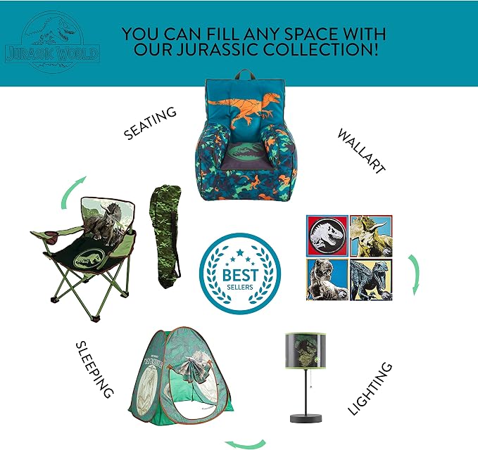 Jurassic World 3 Piece Kids Table and Chair Set,Activity Table with 2 Foldable Chairs, Dinosaur-Themed Furniture, Perfect for Playroom, Arts & Crafts, Ages 3+