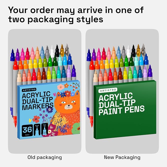 ARTISTRO 36 Acrylic Paint Markers - Paint Pens for Glass Marking, Rock Painting, Ceramic, Wood, Fabric, DIY, Craft, Canvas - Art and Craft Supplies for Adults, Teens, Kids (Brush + Fine Tips)