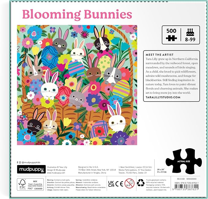 Mudpuppy Blooming Bunnies – 500 Piece Family Jigsaw Puzzle with Colorful and Fun Illustrations of Adorable Bunnies for Children Ages 8 and Up