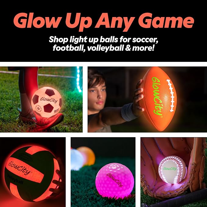 GlowCity Glow in The Dark Football - Size 3/6 Light Up Ball Gifts for Kids, Junior & Teens - Bright Football for Night Outdoor Games - Sports Birthday Gift Ideas for Boys Ages 6 7 8 9 10 11 12 13 14