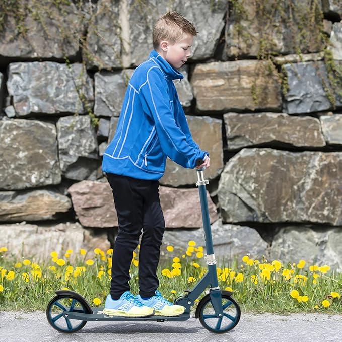 HONEY JOY Kick Scooter, 220 LBS Folding Lightweight Outdoor Scooter w/ 3 Adjustable Height, 7’’ Big Wheels, Aluminum Frame, Kickstand, 6’’ Anti-Slip Deck & Rear Brake, for Kids Teens Age 8+