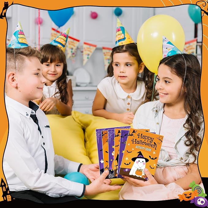 Halloween Activity Books for Kids - 24Pcs Happy Halloween Mini Games Coloring Book Set Bulk Mazes Word Search Word Scramble Games for Classroom DIY Art Gifts Trick or Treat Holiday Party Favors