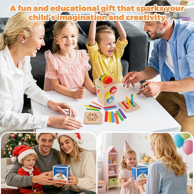 Wooden Montessori Baby Toys, 5 in 1 Fine Motor Skills Learning Toy, Educational Shape & Color Sorting Sensory Fidget Toy for Toddlers Ages 1–3, Birthday Gift for 2–4 Year Old Girls & Boys