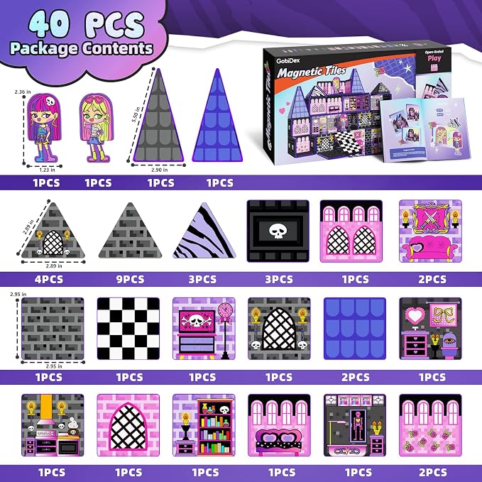 GobiDex Magnetic Doll House Building Toys for Girls with Two Figures, Haunted Castle Magnetic Tiles Playset for Kids Ages 4-8, STEM Sensory Birthday Girls Ages 3+