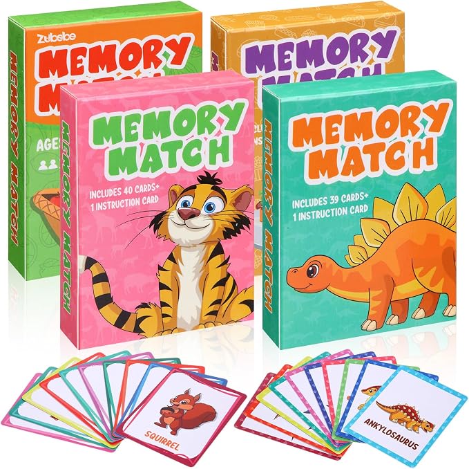 Zubebe 4 Sets Memory Matching Game for Kids Memory Match Fun Matching Game Educational Toys for Family Night, Party Favors, Classroom Prizes (Style 1)