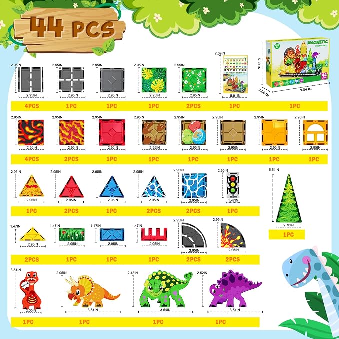 Dinosaur Toys Magnetic Tiles for Kids 3-5, Lava Dinosaur World Set Magnet Tiles for Kids Ages 4-8 5-7, Toddler Magnets Building Toys STEM Learning Sensory Birthday Gifts for 3+ Years Old Boys Girls