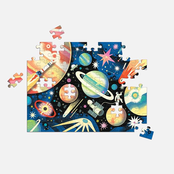 Mudpuppy Space Mission 100 Piece Double-Sided Puzzle ā Two Fun Puzzles in One!, Colorful Illustrations of Your Favorite Cosmic Scenes, 22" x 16.5", Ages 6+