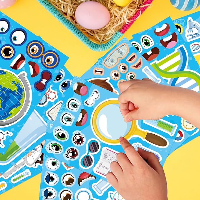 24 Sheets Science Stickers, Make-a-face Sticker for Kids Make Your Own Science Stickers, Laboratory Sticker Decals, Chemistry, Biology, Physics, Classroom Decor for School Teacher