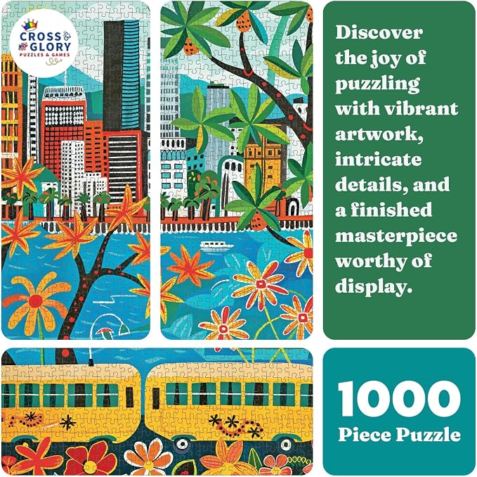 Cross & Glory - Golden Shores of Waikiki - 1000 Piece Jigsaw Puzzle for Adults | Best New Honolulu Artwork Puzzle | Unique Hawaiian Island Challenge