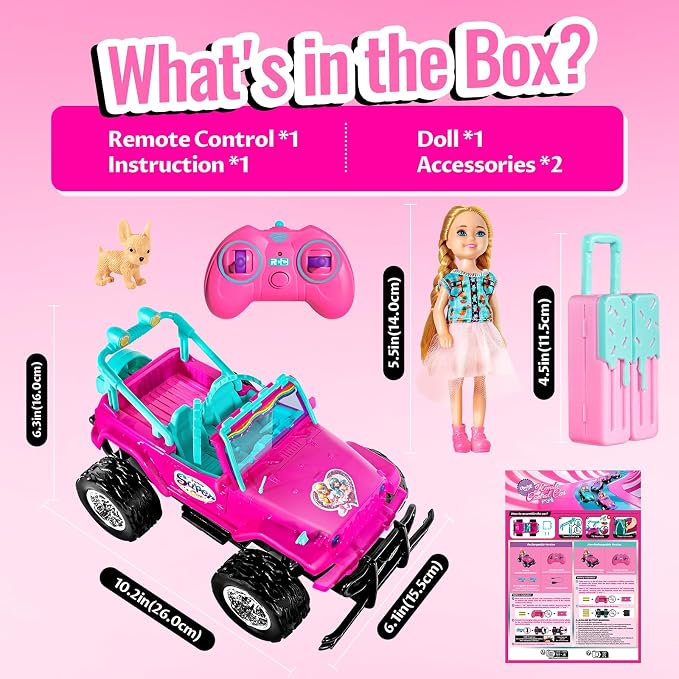 ULOVEME RC Cars - Remote Control Car with 5.5" Doll for Girls, 2.4GHz Je ep RC Cars - Simple Control Toy Cars for Kids (Pink)
