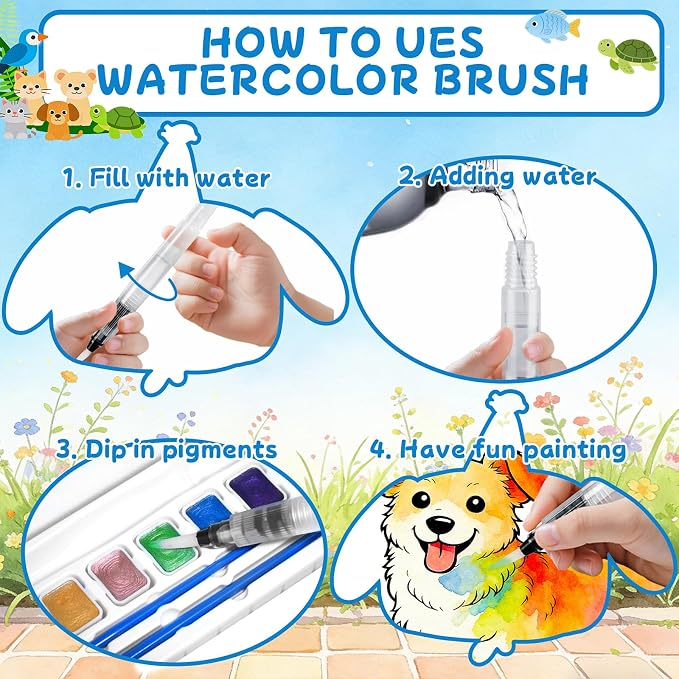 Paint with Water Coloring Books for Kids, Pet Themed Watercolor Painting Kit Painting Activity for Children, Creative Arts Crafts Drawing Gift Toy for Boys & Girls Ages 3-12