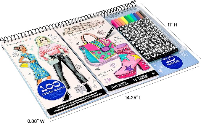Fashion Angels Fashion & Accessory Design Sketch Set, Includes Sketch Pad with Stickers & Markers, Ultimate Fashion Design Sketch Book for Girls