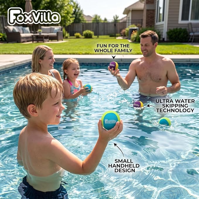 FoxVilla Water Skipping Ball Set - Includes 2 Water Bouncing Balls & 1 Flying Disc - Skips Across Water - Perfect Summer Pool, Beach, and Lake Toys for Kids (Ages 5+), Teens & Adults (Orange Purple)
