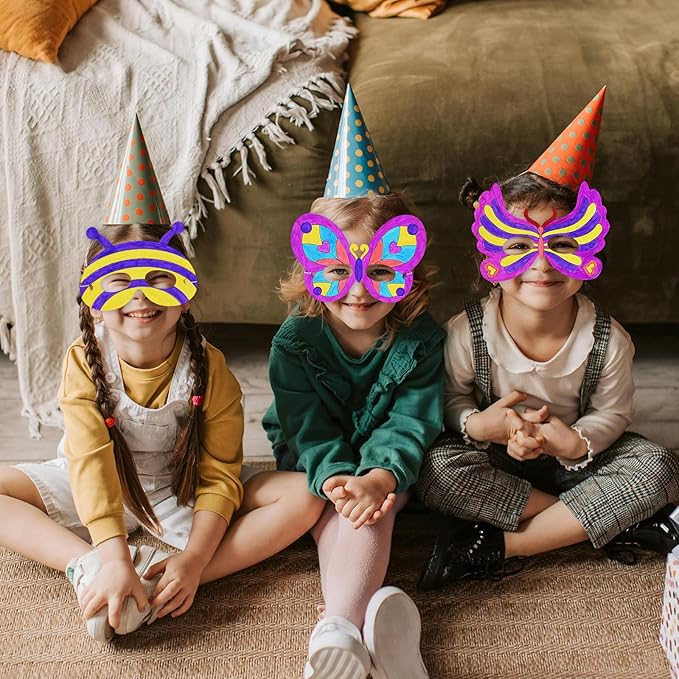 24 PCS Color Your Own Paper Masks, DIY Masks Craft Art Kits for Kids, Birthday Party Favors, School Coloring Activities