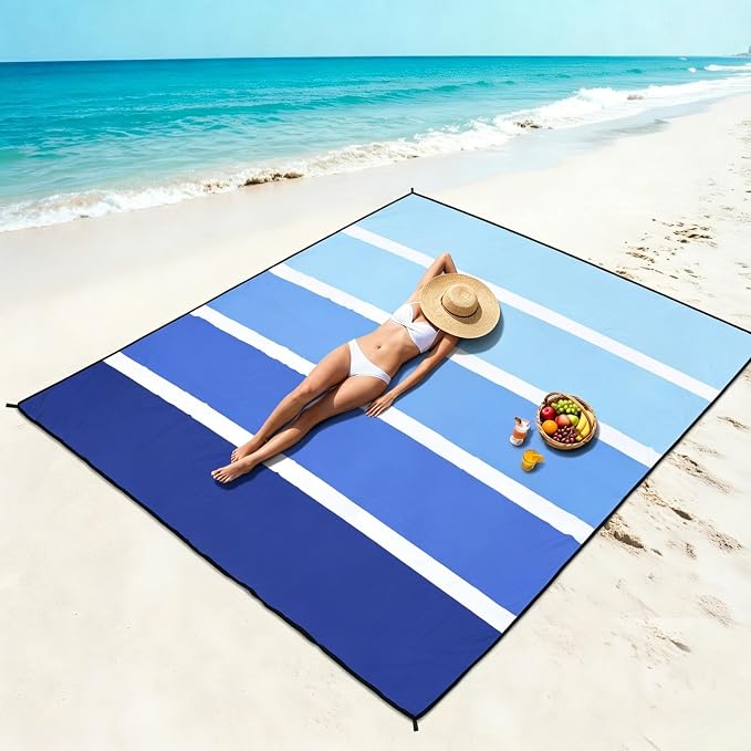 WIWIGO Beach Blanket Waterproof Sandproof Beach Mat 79" X 83"/10'x9'for 2-8 Adults Quick Drying Outdoor Picnic Mat Beach Accessories for Travel, Camping, Hiking