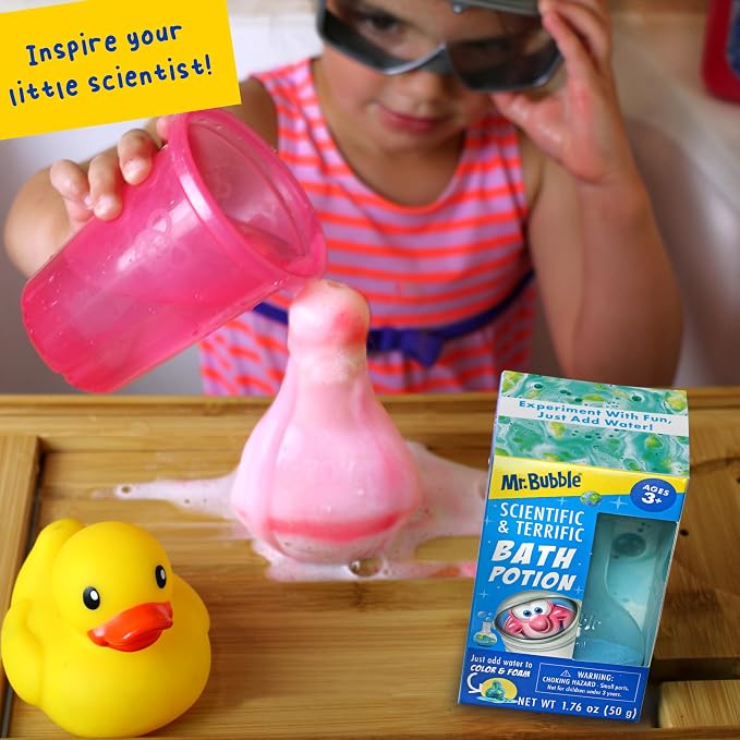 Mr. Bubble Kids Original Bath Bomb Potions - Colorful Fizzy Fun - Cool Foam and Bubble Science Beaker Bath Toys (Pack of 4)