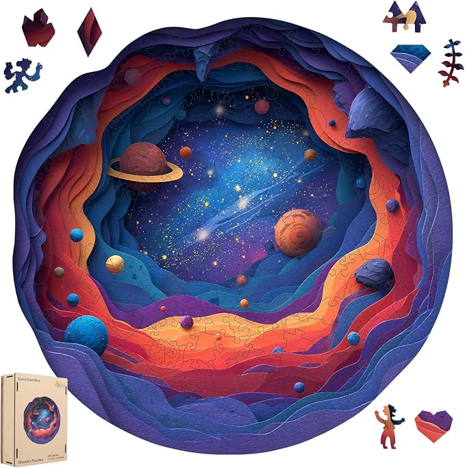 MEATRN Wooden Puzzles for Adults - Solar System Planet Jigsaw Puzzles, Outer Space Unique Shape Creative Home Decorative, Challening Wood Puzzle Gift for Kids, Family Game, 199 Pcs, 11.2x11.1 in
