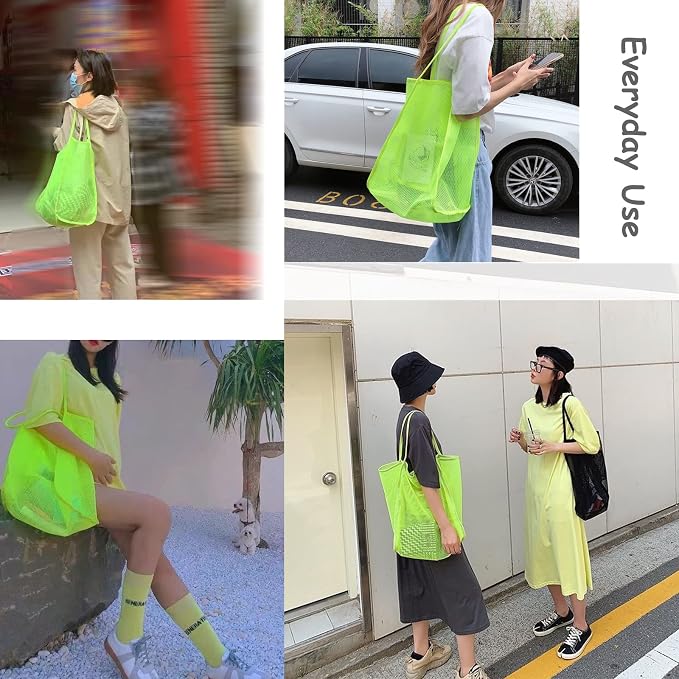 Mesh Beach Tote Bag for Sand Toys Kids Women Foldable Lightweight Durable Outdoor Shopping Travel Swim