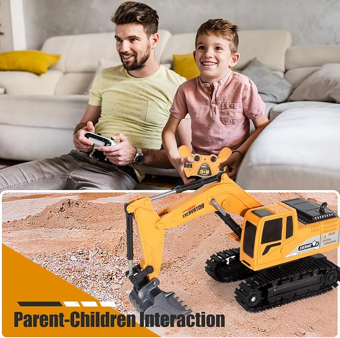 Jiakora Remote Control Excavator Toys for Boys, RC Excavator Toy for Boys 3 4 5 6 7 8 Year Old Kids Christmas Birthday Gift,RC Digger Truck Construction Vehicles with Metal Shovel & Light