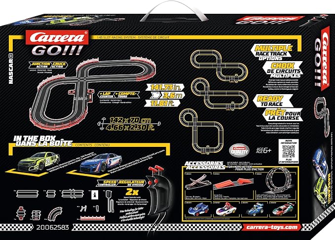 Carrera GO NASCAR Watkins Glen Slot Car Race Track Set – Larson & Byron | Official NASCAR toys racing set. Features 11.8-ft track, lap counter, junction track, Drivers Larson #5 & Byron #24
