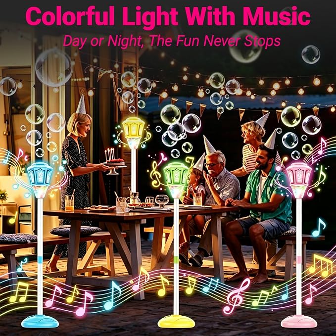 Automatic Bubble Machine for Kids, 47 Inch Vertical Adjustable Height & Handheld Bubble Blower, 10-Hole High Output Bubble Maker with Lights Music, Rechargeable Battery for Party Wedding Birthday