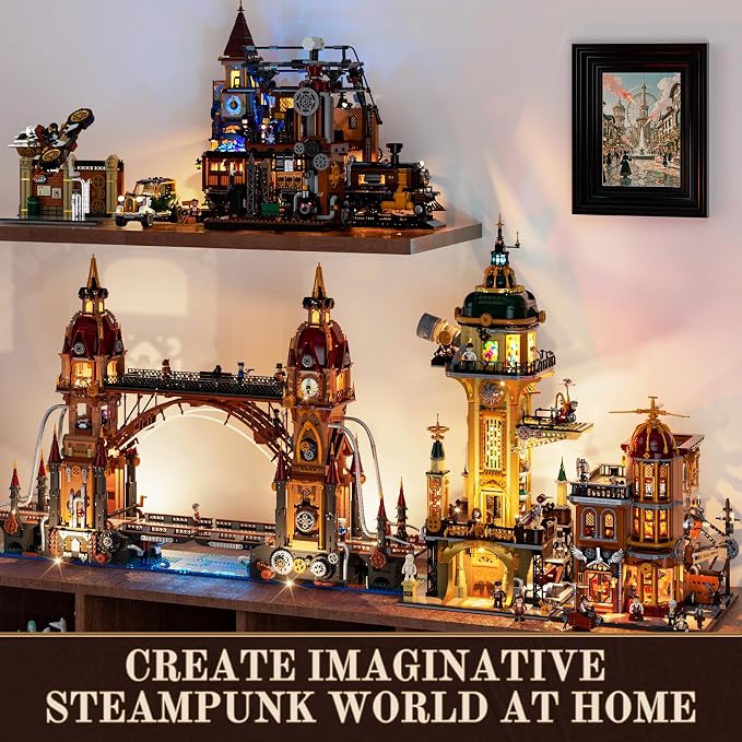 Lumibricks Steampunk Observatory Tower Lighting Building-Bricks Set - Astronomy Tower 2744 Pcs Collection Display Set for Adults and Steampunk Lovers