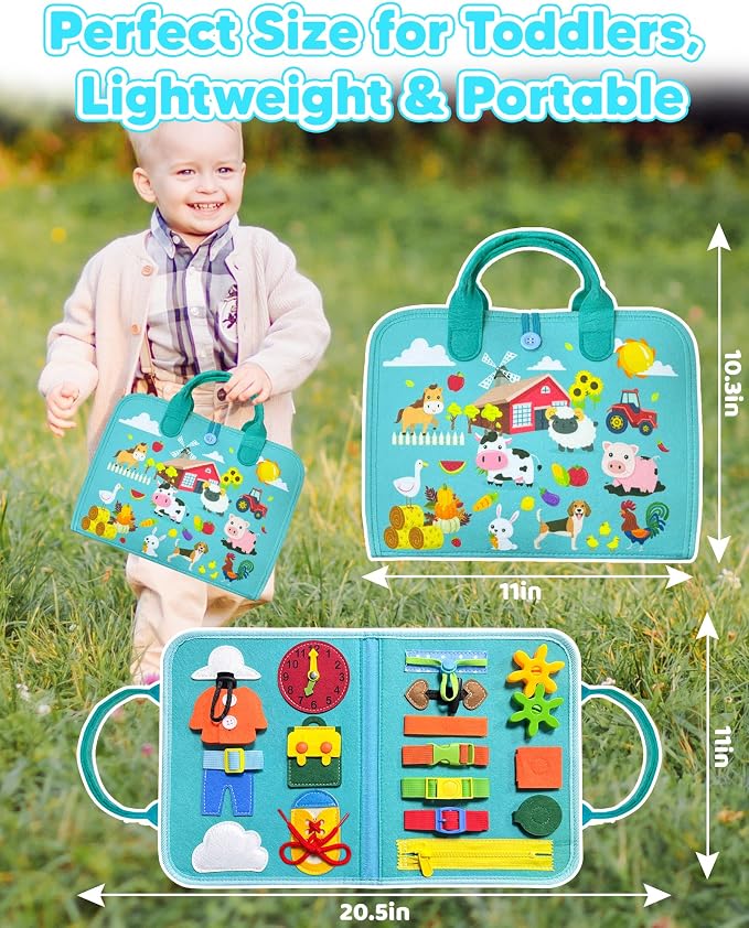 Walenty Busy Board Montessori Toys for Toddler Boy Girl Birthday Gifts, Busy Book Sensory Learning Toys for Toddlers, Educational Activities Airplane Car Travel Toy for Toddlers