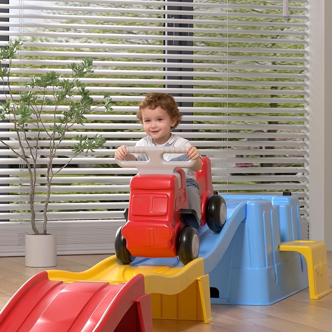 Up & Down Roller Coaster,Kids Ride On Toy,Toddler Push Car with Assembled Race Track & Storage Base Box, Indoor Outdoor Playset