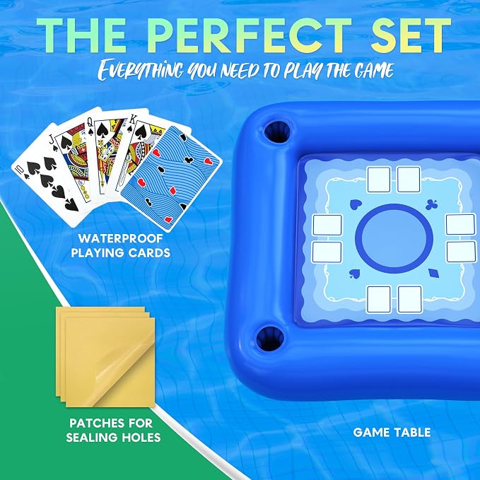 DIMROM Floating Table for Pool with Cup Holders – Adult Pool Games with Waterproof Cards – Pool Float Games – Perfect for Party, Snacks, Drinks, Hot Tub & Summer Fun
