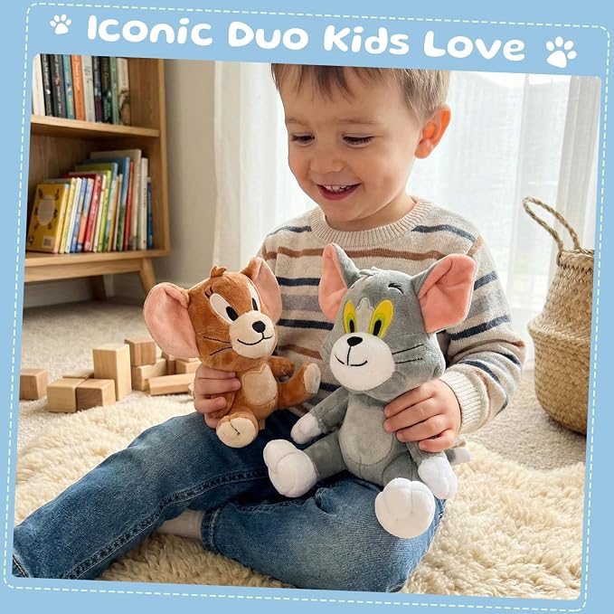 Cartoon Cat and Mouse Plush Toy Set - 7 Inch Sitting Cat & 5 Inch Sitting Mouse Stuffed Animals, Cute Cartoon Plushies for Birthday Party Decorations, Gifts for Girls Boys, Valentine's Day gift