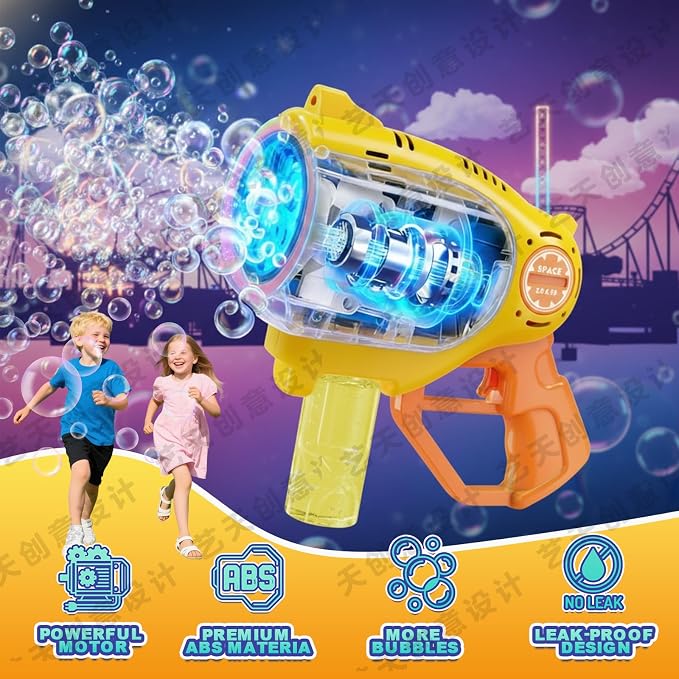 57-Holes Bubble Machine Gun for Kids, Big Automatic Bubbles Blower Blaster Maker with 1 Bottles Solution, Easter Party Favors Summer Outdoors Wedding Toys Gifts for Teens Children Boys Girls 3+,Yellow