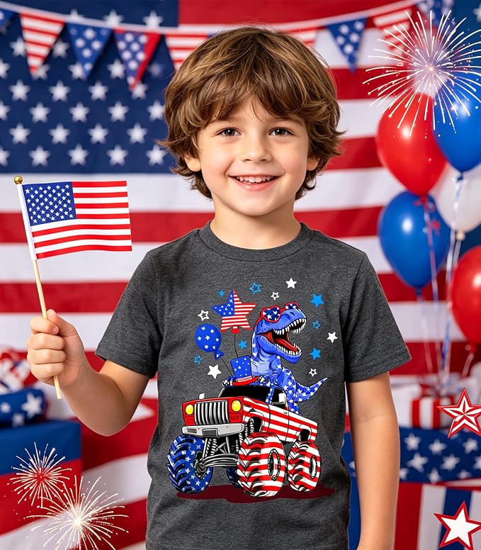Lovekider Cotton Shirt for 3-6T Boys Truck Dinosaur Toddler Kids T-Shirt Short Sleeve Excavator Construction T-Rex Tee Shirts