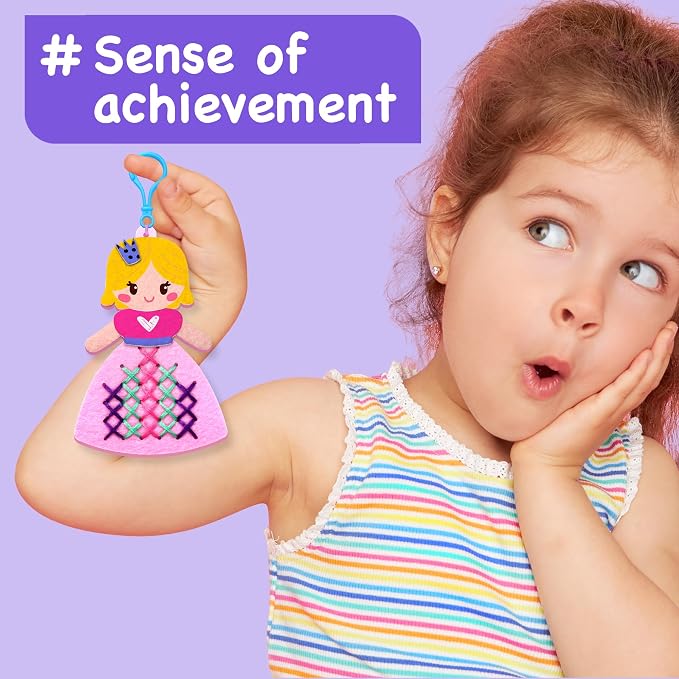 EZCRA Beginner Needlepoint Cross Stitch Kit for Kids Ages 5-8 - Princess Easy Embroidery Starter Set with Jumbo Plastic Needles, Pre-Printed Patterns, Instructions - DIY Arts & Crafts for Girls & Boys