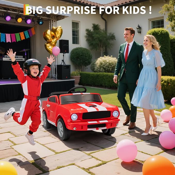 Garvee 24V 2 Seater Ride on Licensed Shelby GT350, Battery Powered Ride on Toys for Kids with Remote Control, Ford Shelby Kids Electric Vehicle 2 Seat, Safety Belt, 2 Speeds, LED Lights, Red