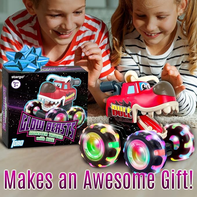 stargo - Bull Monster Truck Toy - Light Up Chomping Pull Back Truck - Press and Go Cars for Easter Basket Stuffers, Boy Birthday Gifts, Toys for Toddlers, Kids Ages 3-5 4-6 5-7 4-8
