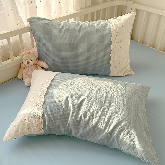 LifeTB Blue Gingham Comforter Set King Romantic Lace Bedding Comforter with 2 Pillowcases Vintage Plaid Checkered Comforter Farmhouse Grid Bedding Set Blue Plaid Comforter Set for All Seasons