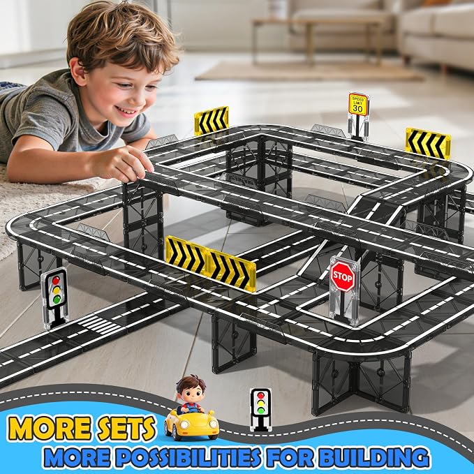 Magnetic Tiles Road Expansion Pack, STEM Magnetic Building Blocks for Kids, Educational Montessori Sensory Toys for Kids Ages 3-5 4-8 5-7, Christmas Birthday Gift for 3+ Year Old Boys Girls