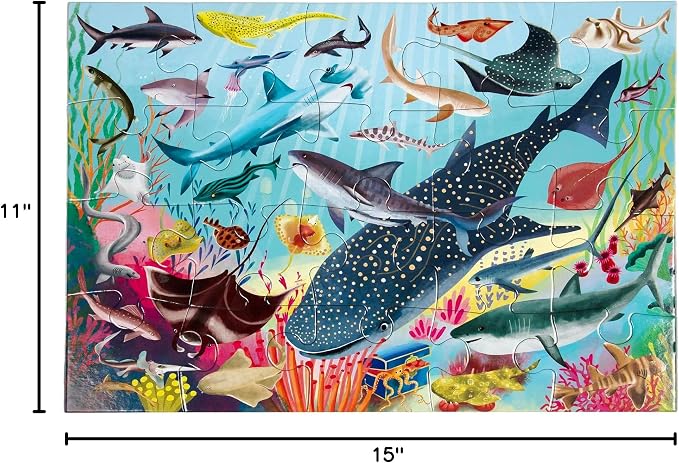 eeBoo 20 Piece Jigsaw Puzzle - Sharks & Friends Children's Puzzle Ocean Themed, Large Pieces for Small Hands to Develop Motor Skills
