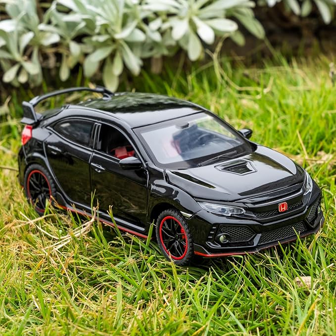 1:32 Scale Civic Type R Model Car,Toy Vehicle with Sound & Light, Pull Back Function & Openable Doors - Premium Diecast Collectible with Realistic Details Black
