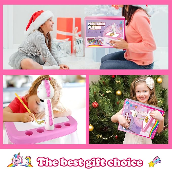 Drawing Projector for Kids, Art and Crafts, Drawing Board with Color Pens, Pencils, Crayons, Scrapbook, Unicorn Sticker Book, Ideal Toy for 3+ Year Old Girls & Boys (Unicorn Kit)