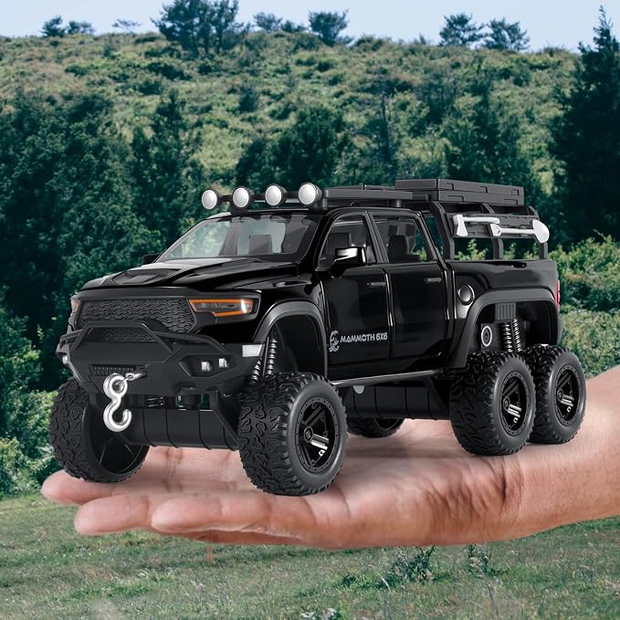 Toy Trucks for Boys 1/32 Diecast Trucks Mammoth Model Truck,Collectible Pickup Truck Model Kit,Pull Back Cars with Lights and Sounds,Toy Trucks for Boys Age 4-7(Black)
