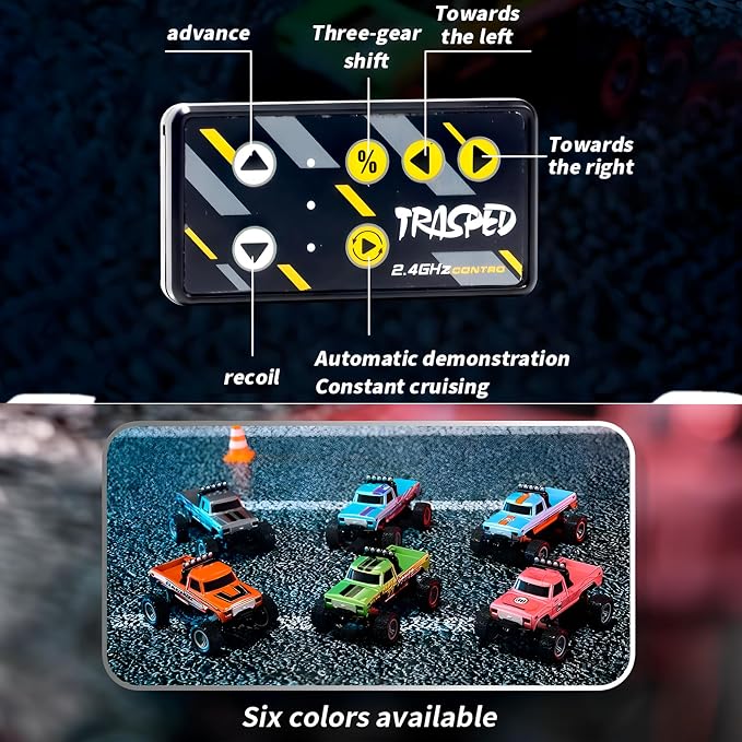 Mini Monster Truck, 1:64 Scale Remote Control Car with Lights, 2.4GHz Off-Road RC Truck, USB Rechargeable RC Car with Adjustable Speed for Kids Indoor & Outdoor Racing (Blue)