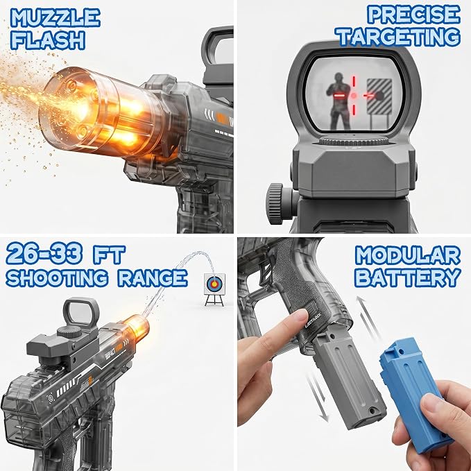 Electric Water Gun 4 Pack for Adults & Kids, Rechargeable Automatic Water Blaster with LED Lights, Long Range Powerful Squirt Gun, Leak-Proof Large Capacity, Summer Outdoor Pool Beach Toys