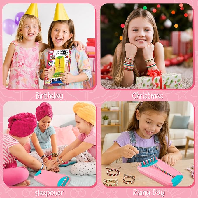 CEUCAL Bracelet Making Kit for Girls - Friendship Bracelet Kit - Birthday Gifts for Ages 6 7 8 9 10 11 12 Year, Arts and Crafts for Kids Ages 8-12 Teen String Bracelets Maker Pink