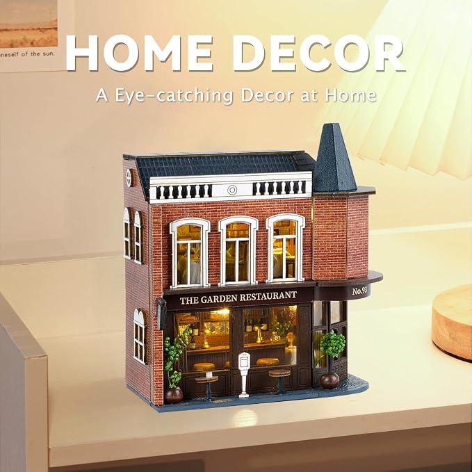 Flever Dollhouse Miniature DIY House Kit Creative Room with Furniture for Romantic Valentine's Gift (Corner Restaurant)